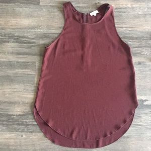 Aritzia burgundy silk tank top blouse.
